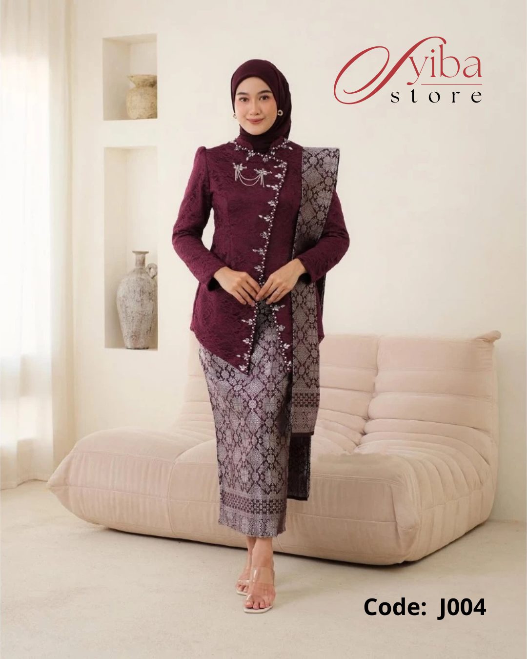 One Set Kebaya Janggan - Burgundy J004